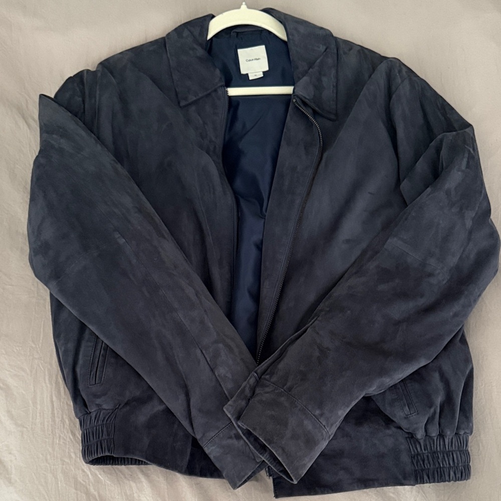 Calvin Klein Dark Navy Suede Bomber Jacket